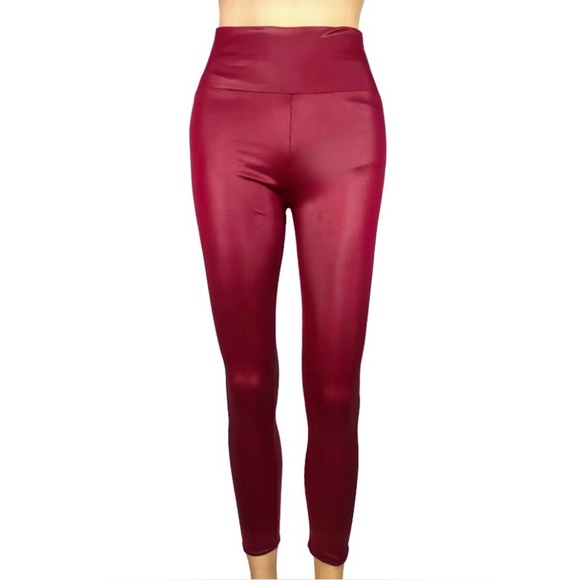Red Wine Faux Leather Leggings - Picture 12 of 16